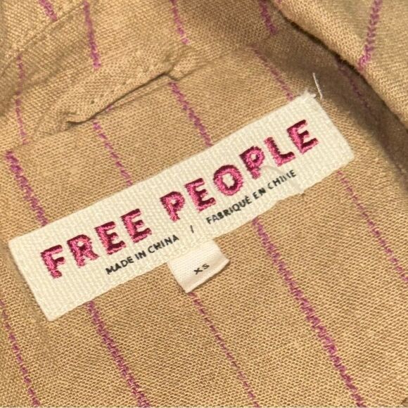 FREE PEOPLE Stella Striped double breasted frayed hem linen blend Blazer sz xs - Picture 7 of 9